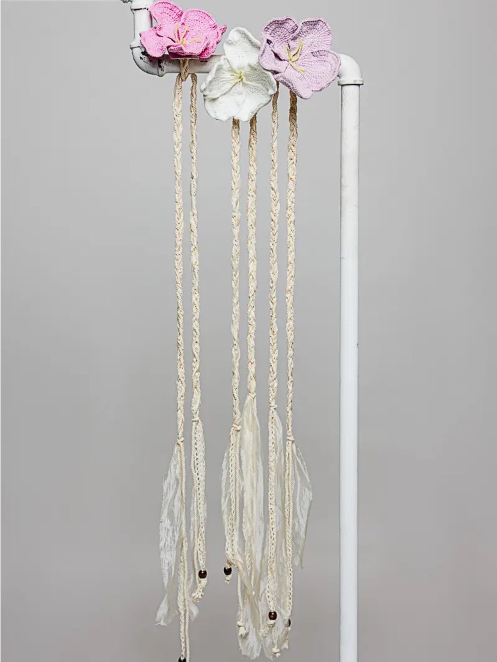 POL Crochet Flower Hair Wraps in Pink, White & Lavender